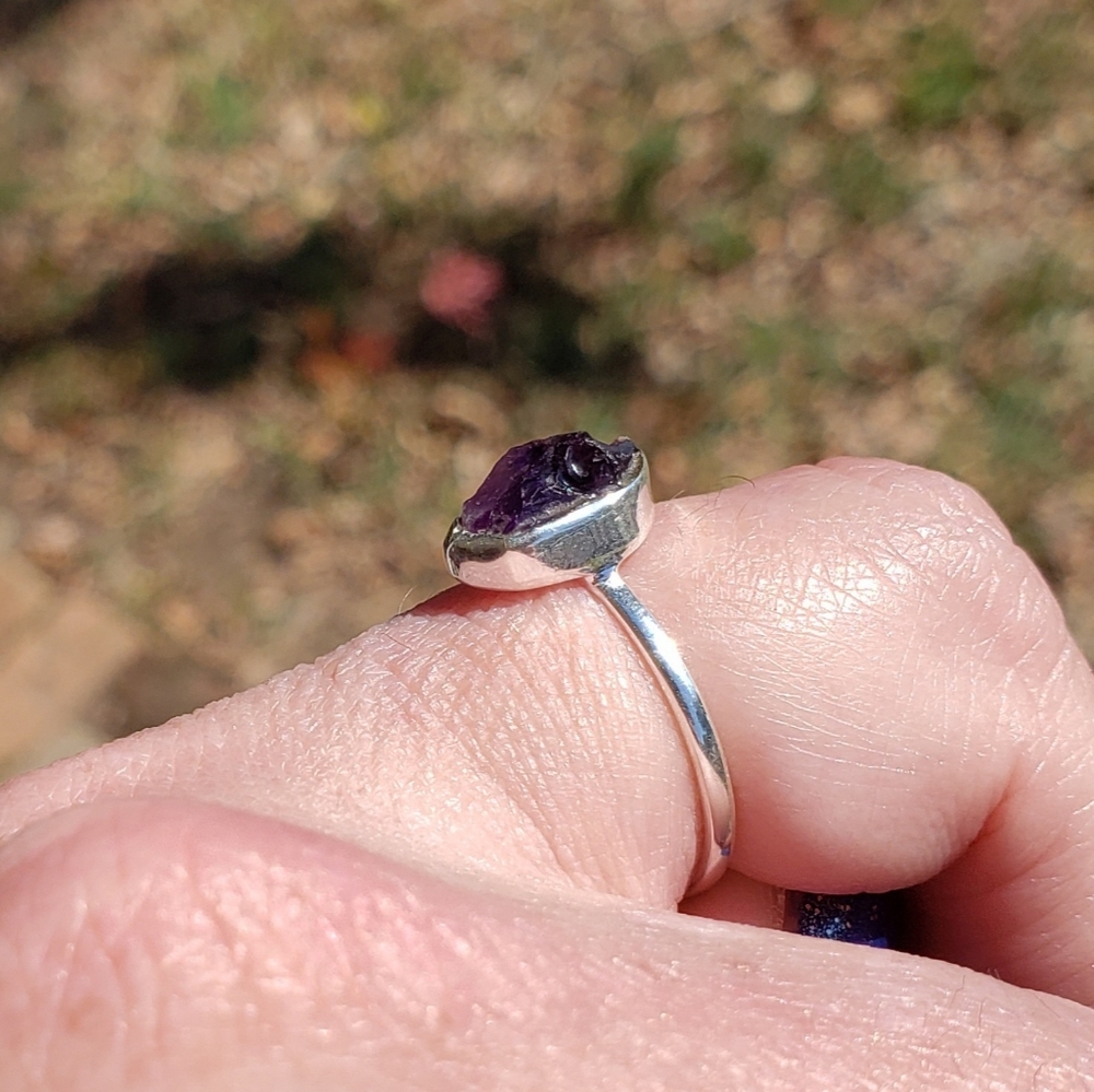 Rough Amethyst Natural Stone Ring - Solid 925 Sil… - image 4